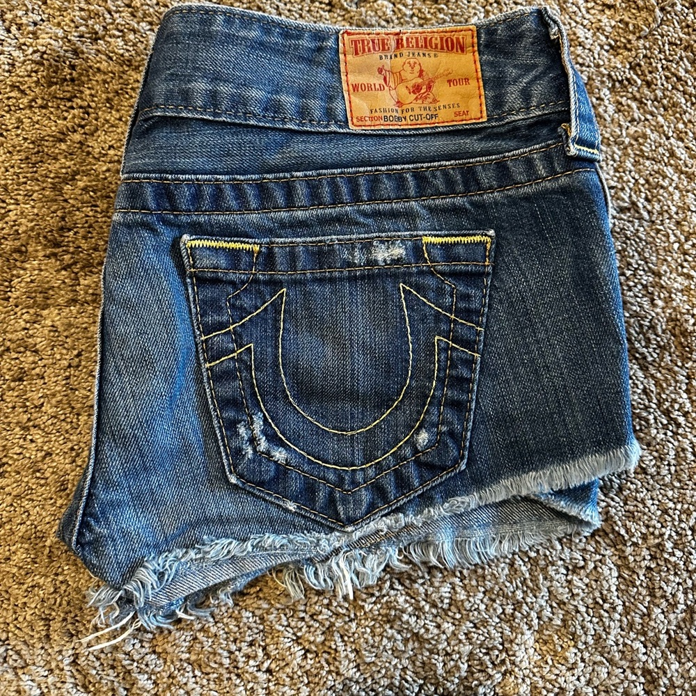 True Religion Blue Denim Cutoff Jean Shorts
